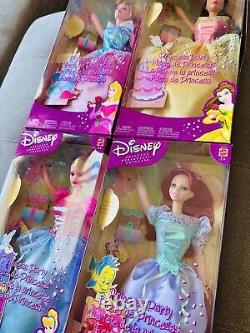 2002 Disney Princess Party Dolls LOT OF 4 NIB Ariel Belle Aurora Cinderella RARE