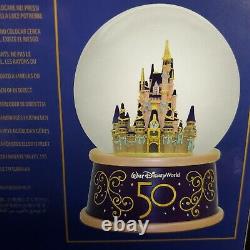 2021 Disney Parks 50th Anniversary Cinderellas Castle Water Snow Globe MUSICAL