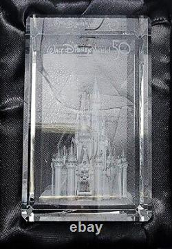 2022 Disney World 50th Ann 3D Holo Crystal Arts Arribas 4 Paperweight Cube NEW