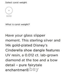 2026 Disney Pandora Cinderella Glass Slipper Charm Gold plated WithLab Diamond NEW