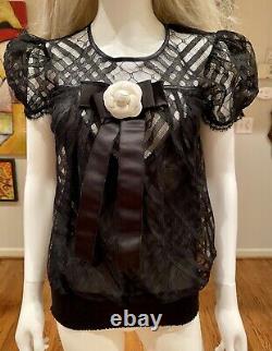 $3,285 NEW CHANEL 2007 Lace Bow camellia Pin Blouse Dress Top 34 36 38 2 4 6 S M