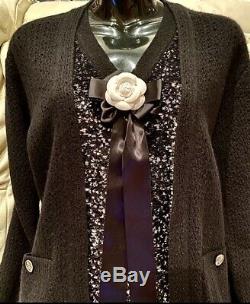$3800 NWT CHANEL 2014 Twin Set Sequin Black Jacket Cardigan 34 36 38 40 Top 14a