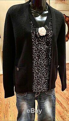 $3800 NWT CHANEL 2014 Twin Set Sequin Black Jacket Cardigan 34 36 38 40 Top 14a