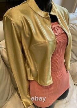 $4500 CHANEL Kylie Style VINTAGE Logo Jacket 36 38 40 4 6 8 Coat Metallic Gold M