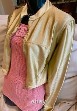 $4500 CHANEL Kylie Style VINTAGE Logo Jacket 36 38 40 4 6 8 Coat Metallic Gold M