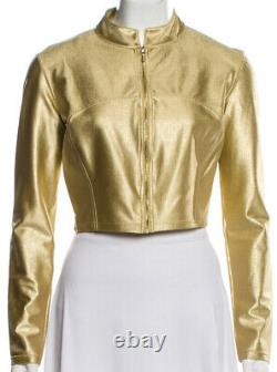 $4500 CHANEL Kylie Style VINTAGE Logo Jacket 36 38 40 4 6 8 Coat Metallic Gold M
