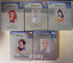 5 NEW Disney Cinderella, Beauty Beast, Mermaid, Snow White, Frozen 4K Steelbook