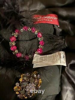 $6,500 Dolce & Gabbana Real Fur Coat Jacket Top Jewel Pin 40 42 44 4 6 8 S M L