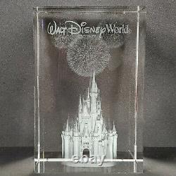 7 Tall Disney Parks Arribas Brothers Crystal Glass Laser Cube Cinderella Castle