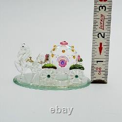 Arribas Crystal Disney Cinderella With 2 Horses Drawn Carriage Glass Platform NEW