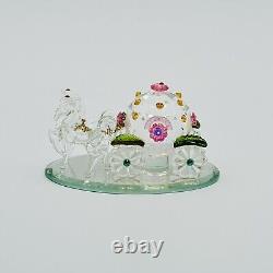 Arribas Crystal Disney Cinderella With 2 Horses Drawn Carriage Glass Platform NEW