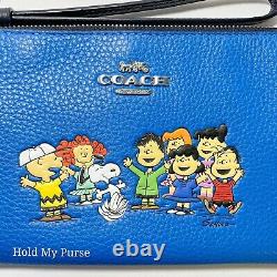 Coach X Peanuts Snoopy & Friends Wristlet Bag Large Corner Zip Blue NWT