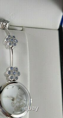 Disney Ladies Time Works Cinderella Steel Wrist Watch Sky Blue Swarovski Crystal