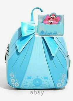 Disney Loungefly Cinderella Mini Backpack, Cardholder Mice Jaq Gus Blue Dress