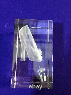 Disney Parks Arribas Brothers Crystal Glass Laser Cube Cinderella Slipper NEW