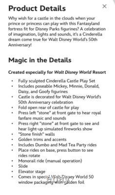 Disney Parks World 50th Anniversary Cinderella Castle Playset 23 Lights Up New