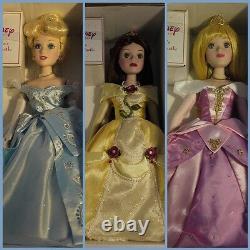 Disney Princess Set 3 Brass Key Musical Castle Porcelain Doll Cinderella Belle