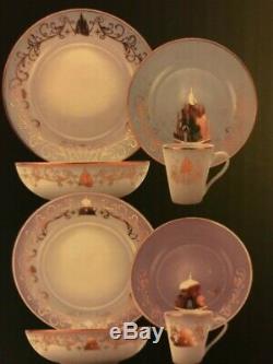 Disney Princess Themed 16 Piece Ceramic Dinnerware Set Plates/Bowls/Mugs NEW