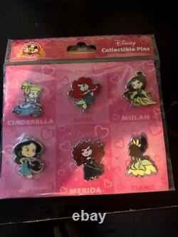Disney Trading Pins PRINCESS Cinderella Mulan Tiana Ariel Jasmine Set of 6 NEW