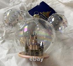 Disney World 50th Anniversary Mickey Ears Cinderella Castle Glass Ornament NEW