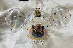 Disney World 50th Anniversary Mickey Ears Cinderella Castle Glass Ornament NEW