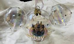 Disney World 50th Anniversary Mickey Ears Cinderella Castle Glass Ornament NEW