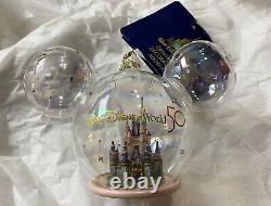 Disney World 50th Anniversary Mickey Ears Cinderella Castle Glass Ornament NEW