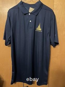 Disney World Magic Kingdom Cinderella Castle 50th Nike Golf Navy Polo Large New