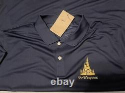 Disney World Magic Kingdom Cinderella Castle 50th Nike Golf Navy Polo Large New