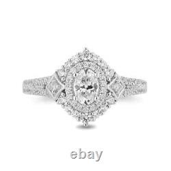 Enchanted Disney Cinderella 1 CT Oval CZ-Stone Split Shank Ring 14K White Gold