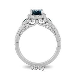 Enchanted Disney Cinderella Oval Blue & 1/3CT CZ Frame 14K White Gold Ring