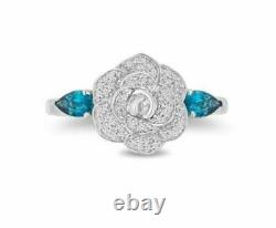 Enchanted Disney Cinderella Shaped Blue Topaz 1/10 CT Diamond Ring in 925 Silver