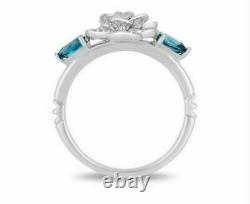 Enchanted Disney Cinderella Shaped Blue Topaz 1/10 CT Diamond Ring in 925 Silver