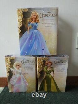 LOT of 3 Disney Cinderella Live Action MATTEL Dolls NRFB