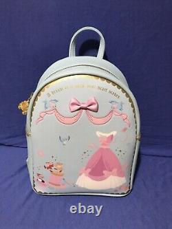 LOUNGEFLY Disney Mini Backpack Cinderella Pink Dress Bow Mice Gus Jaq Blue NWT