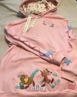 Loungefly Disney Cinderella Gus Jaq Pink Hoodie Sweatshirt Unisex Large