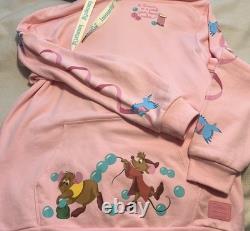 Loungefly Disney Cinderella Gus Jaq Pink Hoodie Sweatshirt Unisex Large
