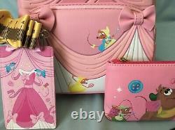 Loungefly Disney Cinderella Pink Dress Backpack Lanyard Gus Gus Coin Purse NWT