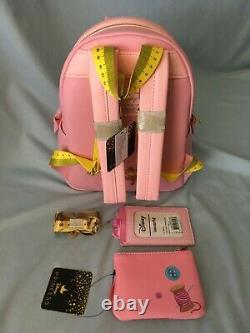 Loungefly Disney Cinderella Pink Dress Backpack Lanyard Gus Gus Coin Purse NWT