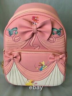 Loungefly Disney Cinderella Pink Dress Backpack Lanyard Gus Gus Coin Purse NWT
