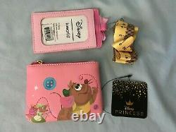 Loungefly Disney Cinderella Pink Dress Backpack Lanyard Gus Gus Coin Purse NWT