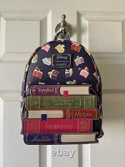 NEW! Loungefly Disney Princess Books Mini Backpack Bag Tangled Mulan Aladdin