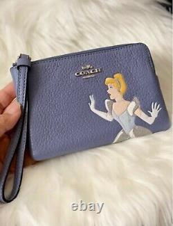 NWT Coach X Disney Corner Zip Wristlet With Cinderella-C3361 Periwinkle Blue