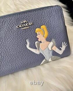 NWT Coach X Disney Corner Zip Wristlet With Cinderella-C3361 Periwinkle Blue