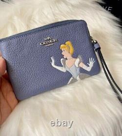 NWT Coach X Disney Corner Zip Wristlet With Cinderella-C3361 Periwinkle Blue