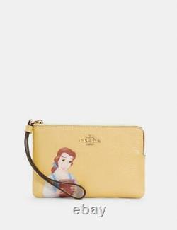 NWT Disney X Coach Corner Zip Wristlet wallet With Cinderella/ Belle/ Tiana