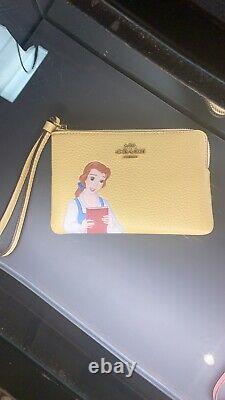NWT Disney X Coach Corner Zip Wristlet wallet With Cinderella/ Belle/ Tiana