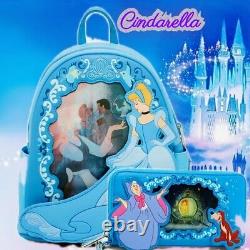 NWT Loungefly Disney Cinderella Lenticular Portrait Mini Backpack, WALLET, &Charm