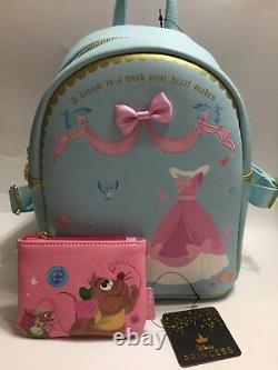 NWT! Loungefly Disney Cinderella Sewing Dress Mini Backpack & Gus Gus Coin Purse