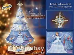 New Disney Cinderella Musical Rotating Lights Porcelain Christmas Tree Music Box